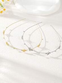 1 件薄纯色花卉蝴蝶结水钻仿珍珠星金属头带，优雅温柔的仙女风格简约百搭刘海头饰，精致的日常佩戴发饰，发带，发箍