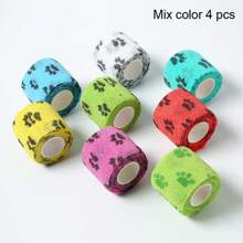 1/2/4 件自粘宠物绷带，粘性兽医绷带，无纺布胶带，适用于狗腿、爪子和伤口，0.98 英寸宽/177 英寸长绷带，多色爪印设计，透气包装胶带，适用于宠物狗和猫，耐用运动保护绷带