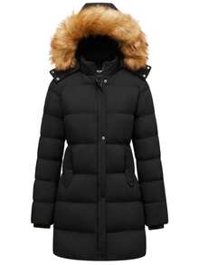 Manteau matelassé épais à capuche amovible avec col en fourrure, nouvelle arrivée pour l'hiver pour femmes - Noir - Voir 1