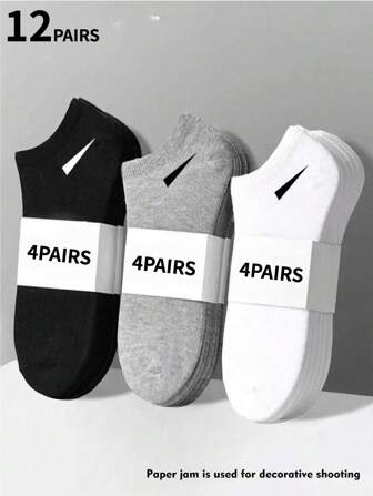 12 Paar unisex schwarze, weiße, graue vielseitige kurze Socken, minimalistische Einfarbig, geeignet für den täglichen Gebrauch