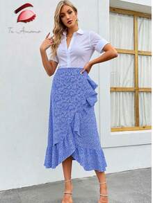 Falda Larga Abertura Pierna Fiesta Estampado Floral TE AMOMO - Azul - Ver 1