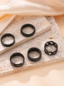 5pcs Fashion Stainless Steel Rings Set, Simple Golden Rotatable Rings, Hip Hop Hollow Out Rings Set - 5pcs - View 11