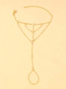 1pc Bohemian Style Crystal Multi-Layer Finger Hand Harness Chain Bracelet For Women, Summer Beach Hand Chain - Gold - View 2