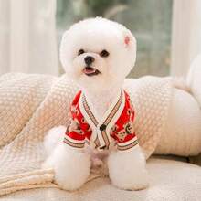 吉娃娃、宠物、猫、狗、狗衣服、幼犬、吉娃娃狗衣服、小猫用品、可爱熊图案狗狗开衫毛衣，适合中小型公母猫狗、宠物狗冬季外套、柔软针织服装 - 紅色 - 查看 5