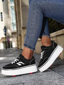 2-In-1 Removable Roller Skates For Teenagers & Students, Boys & Girls Roller Skating Shoes, Casual Sports Skateboard Shoes - Black and White - View 3