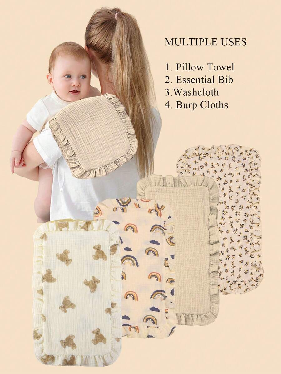 4 件装婴儿平纹细布喂奶拍嗝巾、吸水围兜多功能巾 - 彩色 - 查看 1