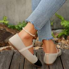 Women Shoes Soft Sole Flat Shoes Square Toe Elastic Band Comfort - 黑色 - 查看 6