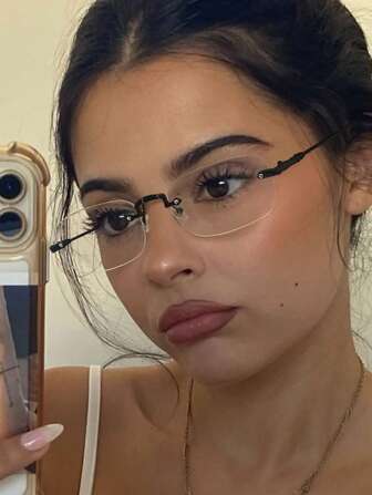 2 piezas Gafas sin montura de metal ligero con marco rectangular para mujeres, gafas sin montura premium para protección ocular, adecuadas para vestimenta diaria, decoración y vuelta al colegio