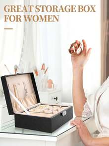 双层珠宝收纳盒，大容量可上锁珠宝盒，PU皮革珠宝收纳盒，适用于项链、耳环、戒指、手表。节日礼物。 - 彩色 - 查看 6