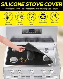 Silicone Stove Cover Gas Stove Top Covers Gas Range Stove Guard Reusable,Oven Liners Gas Range Protectors, Non-Stick Washable Keep Stove Clean Black Without Hole, 24.4x16.3 Inch - 黑色帶孔 - 查看 7