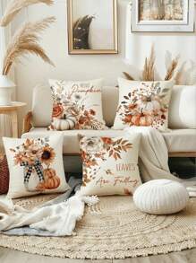 4 fundas decorativas de cojín con diseño de calabazas de cosecha de otoño para el hogar, sofá, sala de estar, dormitorio - sin relleno de cojín, decoración de temporada de otoño, con tema de gratitud