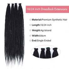 18/24 Inch 40 Strands Dreadlock Hair Extensions,Synthetic Hippie Single Ended Handmade Dreads,Thin 0.6cm Width Straight Reggae Style Dreadlocks For Woman - 黑色 - 查看 2
