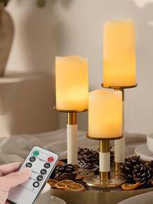 3-Piece Acrylic Flameless Candles With Remote Control, Battery Powered LED Fake Candles With Timer, Summer Warm Light Decorative Lights For Valentine's Day Wedding Holiday Party Home Decor - 米色 - 查看 3