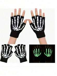 1 Paar Skelett-Hand-Muster Fingerlose Handschuhe für Herren und Damen für Partys und Halloween