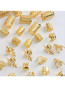 40pcs Gold DIY Dreadlock Beads, Hollow Iron Rings, Versatile Hair Accessories Hair Clips