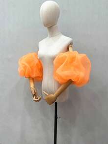 1 件象牙色欧根纱泡泡袖和 2 件弹性新娘腕带短款婚礼配饰圣诞秋季配饰