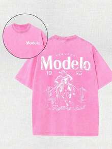 Men Shirts Modelo Men's Washing Cotton T-Shirt, Cotton, Casual Sports Style T Blood, Fashionable Street Style, Suitable For Travel And Sportswear, Men Clothes - Rose Pink - 查看 1
