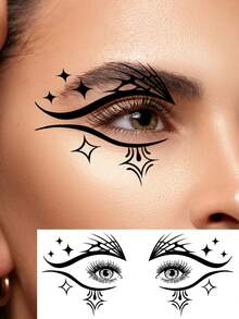 10Pcs Eye Tattoo Stickers, Halloween Series, Black Bat Spider Web Black Cat Halloween Element Designs, Waterproof Realistic Temporary Face And Eyelid Makeup Tattoos, Suitable For Parties - Multicolor - View 3