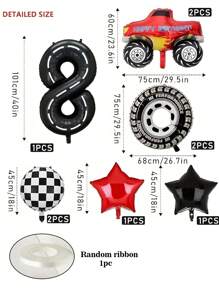 10pcs Racing Car Theme Birthday Party Decorations Set, Includes 40-Inch Number Balloon, Pickup Truck, Tire Shaped Foil Balloons, Make Your Party More Fun