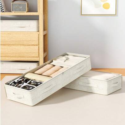 1PC White Transparent Bed Bottom Clothing Storage Bag, Foldable Portable Large Capacity Storage Bag, Blanket Storage Bag, Toy Storage Bag, Shoe Storage Bag, Bedroom Bed Bottom Blanket Storage Bag, Effectively Utilizing Idle Space Under The Bed, Thick Fabric With Zipper Blanket Storage Container Bag, Suitable For Family And Dormitory Storage And Organizing Accessories