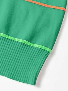 Acelitt Four Season Applicable Color Blocked Striped Seven Quarter Sleeve Off Shoulder Ribbed Round Neck Casual Knitted Top