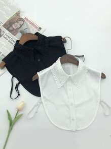 1 件女士刺绣蕾丝领，经典时尚雪纺假领，适合运动衫/运动衫，黑色和白色