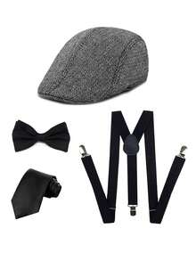 D EXCEED 2/4/5/8 Pcs 1920s Men's Berets, Ties, Bowties & Suspenders, Retro Gatsby Costume Accessories For Cosplay, Halloween, Roaring 20s Dinners & Themed Parties - Multicolor - View 14