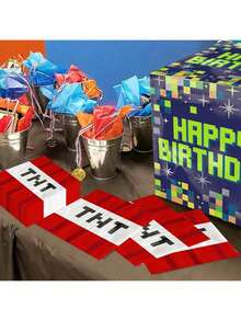 20pcs/40pcs/60pcs/Set,Red Pixel Style Napkins,Pixel Theme Party Video Game Birthday Party Supplies,Red TNT Block Napkins,Pixel Theme TNT Paper Napkins,Video Game Party Supplies