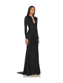 Vestido elegante y sexy - Vestido de manga larga de satén sólido con decoración metálica calada, vestido de fiesta para festival de música, vestido de noche formal, vestido de fiesta de Navidad