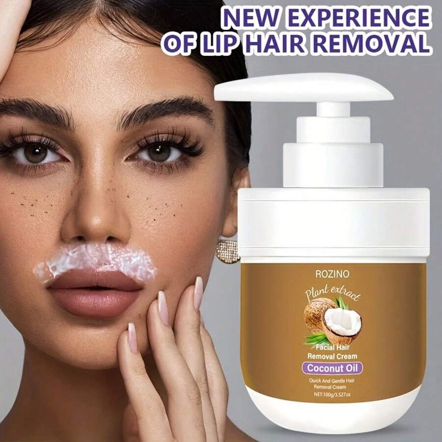 Lip Hair Removal Cream, Natural Coconut Essence + Aloe 100g1.75f1.Oz, Mild And Non-Irritating, Suitable For Underarms, Lips, Arms, Legs, Back And Private Parts, 5 Minutes Strong Hair Removal, Lasting Effect - 彩色 - 查看 1