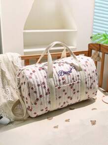 1pc Personalized Embroidered Floral Mommy Bag, Large Capacity Custom Embroidered Maternity Bag, Cute Cartoon Pattern Diaper Bag, Fashion Versatile Mommy Tote Bag For Outdoor, Multi-Functional Diaper & Bottle Shoulder Bag With Stroller Hook, Suitable For Daily Use, Can Be Given As A Gift To Family, Friends, New Moms