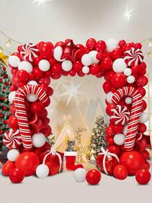1 Set de Kit de Arco de Guirnalda de Globos Navideños, y Globos Dorados, Globos de Caramelo, Globos de Caja de Regalo para Decoración de Fiesta de Navidad
