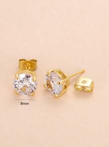 1 Par/3 Pares de Pendientes de Aro de Circonita Cúbica Redonda de 8mm con 4 Puntas, Pendientes de Moda Minimalistas para Mujeres (Los Postes de Pendientes de Cobre son Relativamente Suaves y se Pueden Ajustar si se Doblan)