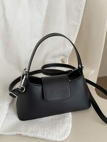 Fashionable Mini Solid Color PU Zipper Handbag, Simple Style Shoulder Bag Suitable For Women Shopping, Dating, Party, Gift And Daily Use , Old Money , Valentines Gifts - Black - View 2