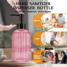"2-Pack 13oz Glass Soap Dispensers With Black Plastic Pumps - Refillable Hand Soap & Lotion Bottles, Crystal Clear Liquid Dispensers For Bathroom, Kitchen Countertop, Hotel & Modern Home Decor" - 粉色 - 查看 5