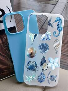 1pc Summer Dopamine Ocean Blue Sea Turtle Shell Crab Pattern Colorful Cute Jelly Pudding Waterproof Shockproof Anti-Slip TPU 2-In-1 Soft Phone Case Fitted Compatible With Apple Mobile