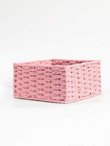 1pc/3pcs Handmade Woven Storage Basket, Tabletop Organizer Tray For Cosmetics, Keys, Snacks, Home Decor, Bedroom, Living Room, Study, Office, Valentine's Day Gift, S/M/L Size Available - Pink - View 5