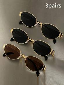 3pcs Metal Frame Oval Retro Fashion Glasses, Fashionable Design For Women Beach Accessories, Classic Style, Suitable For Outdoor Travel, Beach Vacation, Casual Wear, Driving Glasses, Summer Fashion, Sunshade, Elegant Decoration, Family Travel, Vacation, Summer Beach Vacation, Outdoor Travel - 彩色 - 查看 13