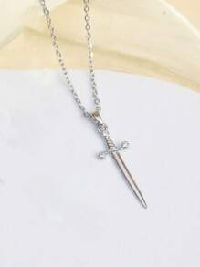 2pcs/Set Elegant Luxury Red Heart & Sword Couple Necklace, Stainless Steel Chain With Sparkling Cubic Zirconia Pendant, Suitable As Gift For Women & Men