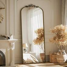 Furnbar Arched Full Length Mirror, 65"X24" Floor Mirror With Carved, Full Body Mirrors For HomeDecor, Standing/Halling Large Wall Mirror For Bedroom, Living Room, Cloakroom, Bronze, Retro Style - Đồng - Xem 1