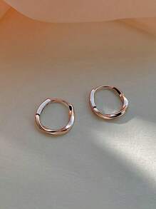 2 件简约扭曲纯色环形耳环，时尚百搭的女士耳环
