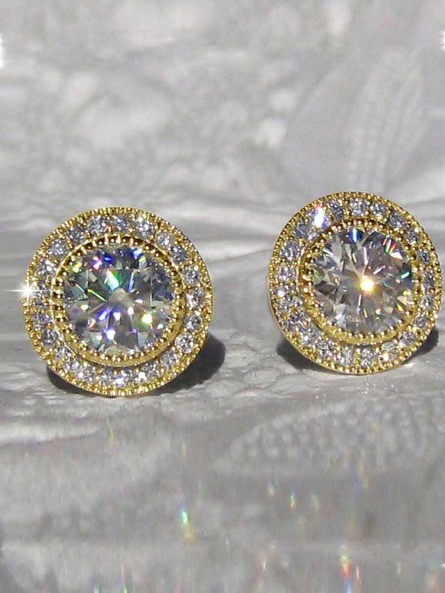 1 对简约时尚圆形宝石方晶锆石镶嵌闪亮环状耳环，男女通用嘻哈珠宝，适合日常佩戴、节日、周年纪念、生日、情人节礼物 - 銀色 - 查看 1