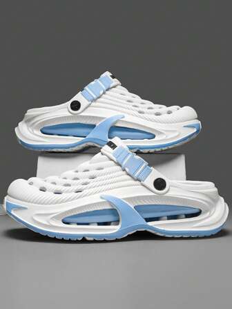 Men's Hollow Hole Sandals, Summer New Closed Toe Slippers, Thick Sole Anti- Anti-Odor Breathable Casual Sports Sandals, Students Campus Fashion Leisure Hollow Hole Shoes, Suitable For Fishing, Driving, Outdoor, Beach, Water Activities, Lightweight, Soft And Comfortable, -On Design