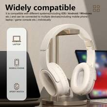 Gerripuer 新款无线耳机，配备 6.0 芯片，沉浸式游戏、视频、音乐音效，超低延迟，USB-C，可折叠，配有舒适的软垫头带，HIFI 立体声低音，电池续航时间长，商务/母亲节礼物 - 卡其色 - 查看 4