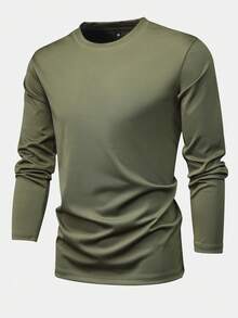 Men's Thin Long Sleeve T-Shirt, Casual Solid Color Basic Military Style Fashion Beach Vacation Sportswear Golf Fishing Basketball Camping Gym Outdoor Wear, Lightweight Undershirt, Gift For Boyfriend/Husband