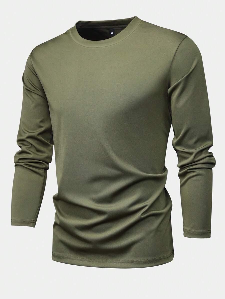 Men's Thin Long Sleeve T-Shirt, Casual Solid Color Basic Military Style Fashion Beach Vacation Sportswear Golf Fishing Basketball Camping Gym Outdoor Wear, Lightweight Undershirt, Gift For Boyfriend/Husband