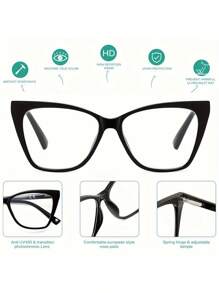 Oversized Reading Glasses Women Cat Eye Style Blue Light Computer Reader Designer Fashion Spring Hinge Eyewear PT2005 - 透明 - 查看 3