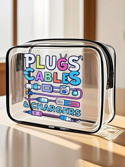 New Arrival! All-In-One Charger Travel Organizer - Transparent Toiletry Bag, Travel Essential, Portable Zipper Travel Makeup Bag, Beach Clear PVC Toiletry Bag, Waterproof Storage Pouch, Transparent Organizer Bag, Cable And USB Organizer Bag, Airport Approved PVC Cosmetic Bag For Chargers, Cables And Power Banks