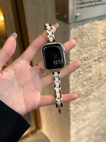 1pc Rose Gold Slim Thin Stainless Steel With Resin Watch Strap Compatible With Apple Watch Series 10 9 8 7 SE 6 5 4 3 2 1,Fashion Elegant Metal Watch Bnad Women Wrist Bracelet Compatible With IWatch Band 45mm 41mm 40mm 44mm 38mm 42mm 46mm Ultra2 49mm,Fashion Smart Watch Strap Compatible With Apple Watch Bands,Bracelet Montre Watch Strap Accessories,Correa Reloj Compatible With Apple Watch,Correa Para Reloj Inteligente,Watchbands For Smartwatch