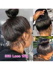 bling hair Jarin Hair Brasilianisches Remy-Menschenhaar, 360-Grad-Vollspitze, glatt, transparent, Schweizer Spitze, günstige Perücken für Frauen - Natural Black - Übersicht 7